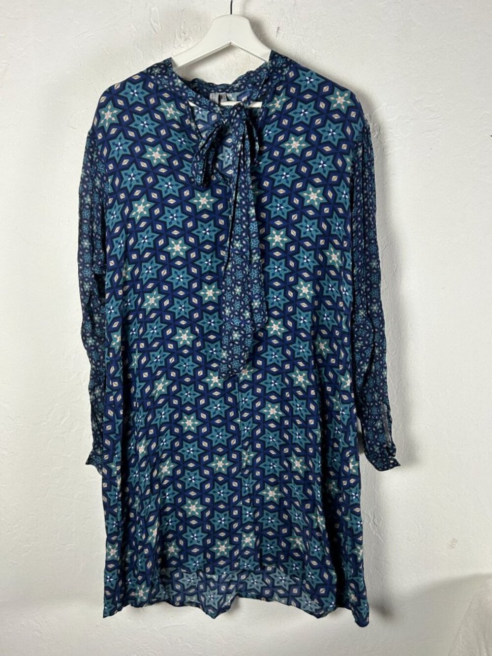 Anthropologie Blank Womens Marion Tunic Dress Petite Large Blue Long Sleeve